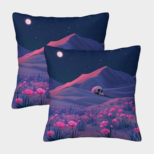 Duende en la Noche Cuadrada Funda De Cojín De Sofá 2 Paquetes Blumen Totenköpfe con Patrón Adecuada para Cama,hogar,automóvil,Interior Y Exterior 40x40cm