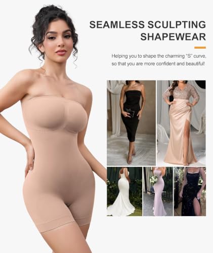 Image of Women's Strapless Shapewear Bodysuit for Women Tummy Control Shapewear, Seamless Body Shaper with Removable Straps