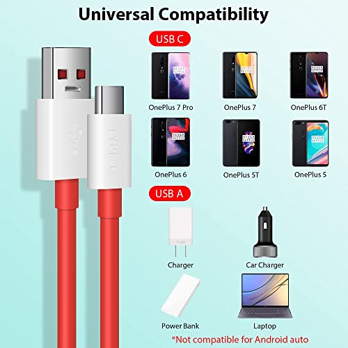 Image of USB A to Type C Dash Charging Cable for Oppo, Fast Charge Support with Stable Data Transfer, Durable Red Cable Compatible with Oppo, Realme & Android Devices (Free Cable Protector)