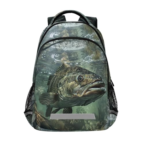 Bass Fish Printing Backpack for Student Kids Rucksack Boys Girls School Bag Travel Daypack