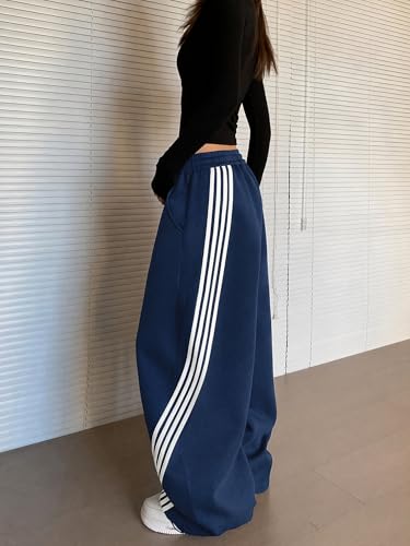 Image of EMMIOL Women's Y2K Baggy Barrel Striped Sweatpants High Waisted Wide Leg