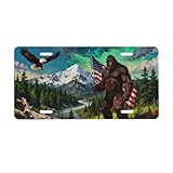 LHUAIKI Bigfoot American Flag Bald Eagle Forest Mountains Front License Plate Car Decorative License Plates Aluminum Metal Decor Accessory Novelty Vanity Tag Cover with 4 Holes for Men Women 6