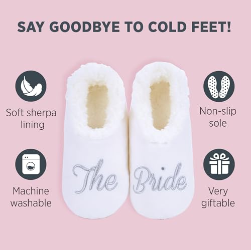 Image of Snoozies Bride Slipper Socks for Women with Soft Sherpa Lining Cute Bridal Wedding Day Slippers, Fun Bride-to-Be Gifts & Bridesmaid Gift