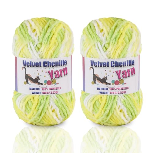 Image of 2 * 100g /3.5oz Fluffy Chenille Yarn for Crocheting, Chunky Velvet Yarn for Crochet Amigurumi, Used for Making Baby Yarns Blanket, Clothes, Pattern Knitting Creations (Colorful-A)