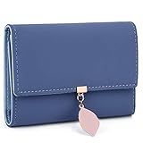 UTO Cartera de Mujer Monedero Medio Adorno Hoja Colgante Cartera Minimalista con Bolsillo de Cremallera para Monedas Azul