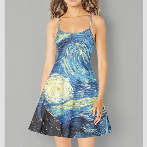 Image of Women's Spaghetti Strap Dress Summer Casual Swing Sundress Girls Beachwear Swing Mini Dress