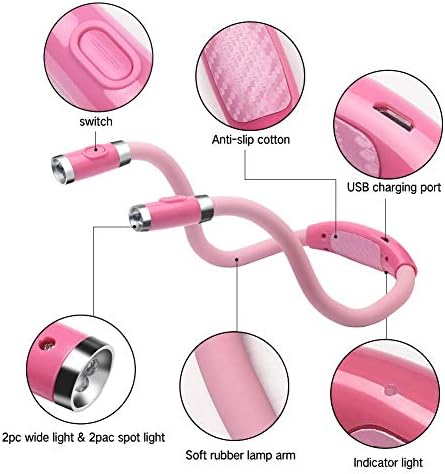 LED Book Light, Rechargeable 4 LED Neck Book Light, Flexible Neck Lamp for Reading in Bed or Car with Adjustable Brightness, Ideal for Bookworms Kids Crafts Knitting Travel or BBQ