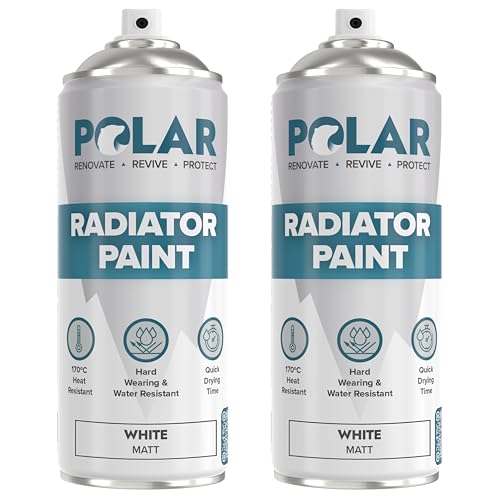 Polar Radiator Spray Paint - 3-in-1 Primer, Under- & Topcoat - Heat Resistant up to 170°C - For Radiators, Hot Pipes & Towel Rails - Matt Finish - White - 2 x 400ml