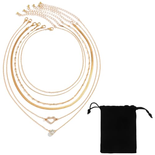 XYTAHDM 6 Pcs Collares para Mujer con Capas Ajustables Gargantilla,Collar Cadena Serpiente Oro,Acero Inoxidable Dorado Collares,para Mujer Niña
