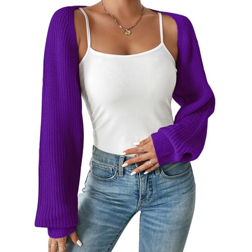 Image of Durio Women Y2K Bolero Shrug Long Sleeve Knit Cropped Cardigan | Stretchy Open Front Sweater with Drop Shoulders, Versatile Style Suits Casual Daily Wear, Travel, Party & Festival Outfits