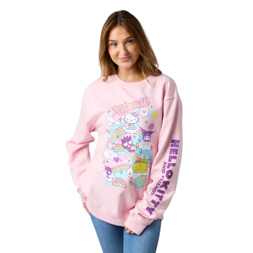 Hello Kitty & Friends Riding Rainbow Women's Cradle Pink Crew Neck Long Sleeve Sweatshirt - Large