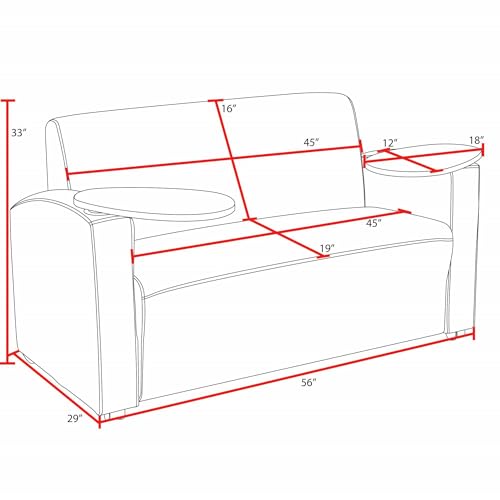 Image of Romig Superstellar Loveseat with 360-Degree Swiveling Tablet Arm, Noble Oak Finish, Navy Blue Vinyl Upholstery, Ergonomic Seating for Offices, Homes, Lounges, or Study Areas