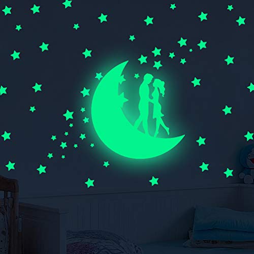 NUOBESTY 97 adesivos que brilham românticos para casais adesivos que brilham em estrelas, lua, adesi