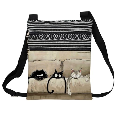 Funny Couch Cat Messenger Bag Small Ethnic Pattern Printed Adjustable Strap Crossbody Zipper Pouch Funny Couch Cat Phone Organizer Wallet Cute Shoulder Handbag for Women-2
