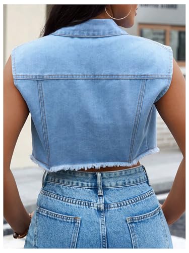 MakeMeChic Women's Denim Vest Sleeveless Button Down Raw Hem Denim Jacket Jean Vest2