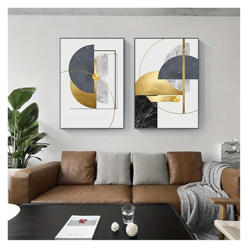 Tableau déco nature triptyque abstrait géométrique doré 3 pièces 50x70cm