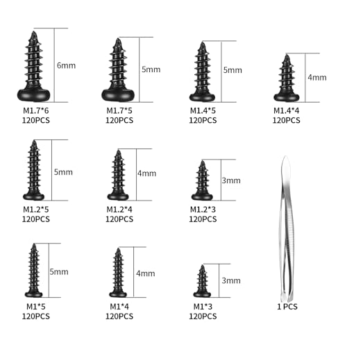 1200 Pcs Small Self Tapping Screws, M1 M1.2 M1.4 M1.7 Phillips Pan Head ScrewsCarbon steel micro screw set - Image 2