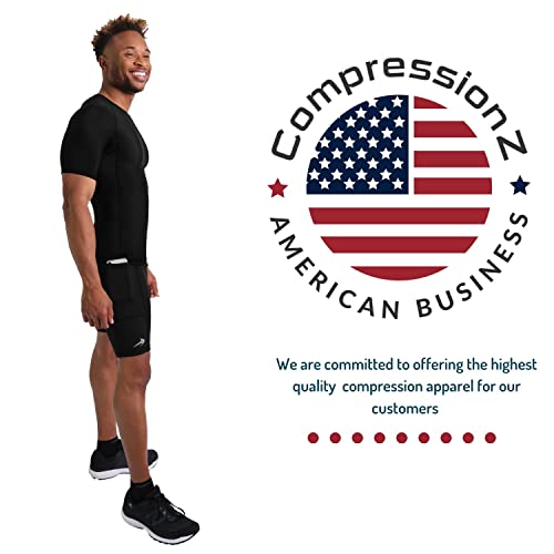 Compressionz Compression Shorts Men With Pockets - Performance Sport Spandex Compression Underwear 8" (Black, M) #TOP4