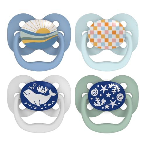 Dr. Brown's Advantage Glow-in-the-Dark Baby Pacifier, Fully Symmetrical Soother with Soft Silicone Bulb, Blue Sunrise-Blue Ocean, 0-6m, BPA Free, 4 Pack - image 8