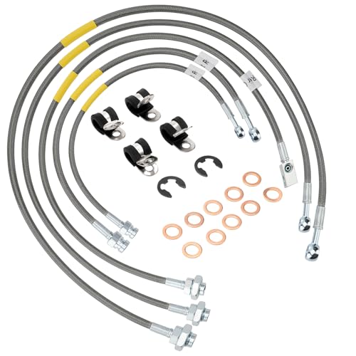 Racewill 5PCS Stainless Steel Brake Line Kit, Front & Center & Rear Brake Lines Compatible with Chevy Silverado GMC Sierra 2500HD/3500HD (GM HD Trucks Model) 2001-2006