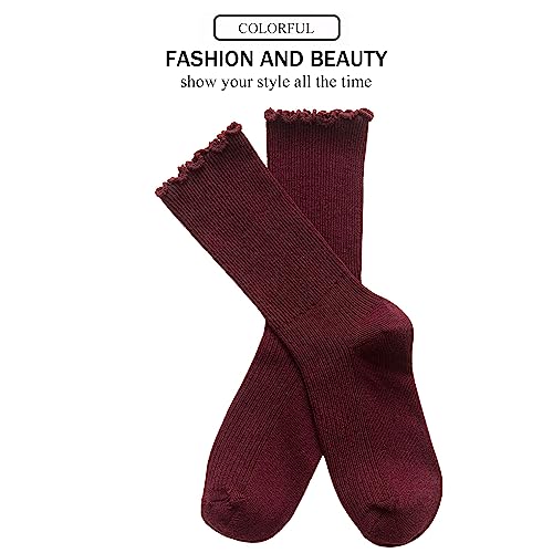 Image of UTTPLL Womens Cotton Crew Socks Ruffle Turn-Cuff Fashion Princess Lettuce Ankle Socks Athletic Thin Gift Dress Socks