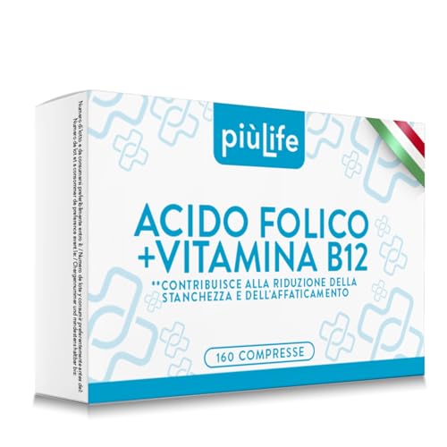 Acido Folico 400 μg Con B12 160 Compresse PiùLife, 1 Al Giorno, Folina Integratore Acido Folico E Vitamina B12,...