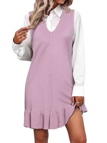 Robe pull sans manches col en V Allegra K avec ourlet à volants pour femme