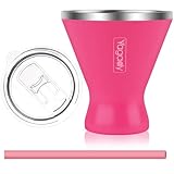 Yagady Stainless Steel Martini Tumbler with Lid & Cuttable Silicone Straw - 10oz Vacuum Sealed Insulated Martini Glass - Elegant Design Margarita Glass for Perfectly Chilled Drinks (Red)