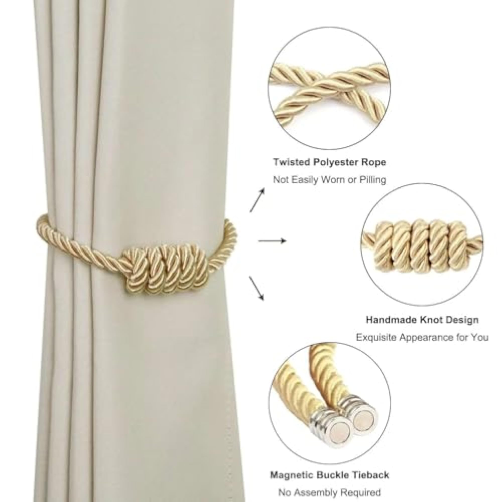 Magnetic Curtain Tiebacks, Elegant Drapery Holdbacks