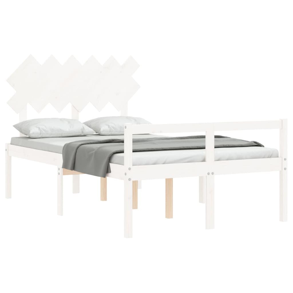 Massivholz Seniorengerecht 25.04 Weiß 120x200 cm | Seniorenbett mit Kopfteil 120x200 cm Weiß Massivholz Bettgestell mit Lattenrost und Stauraum