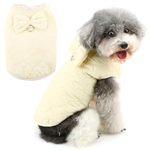 Zunea Cute Bow Dog Jacket Coats for Small Dogs Fleece Lined Puppy Clothes with Leash Ring Winter Vest Harness Jacket Cold Weather Pet Apparel for Doggie Chihuahua Yorkie Beige XS