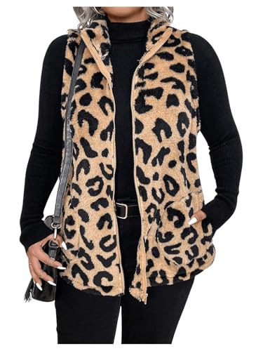 Veste polaire léopard sans manches femme : gilet zippé chaud et tendance