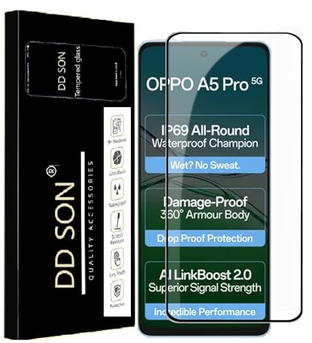 Image of DD SON Premium Tempered Glass Screen Protector Guard Compatible For Oppo A5 Pro 5G (6.67 Inch, Pack of 1) | Edge to Edge Coverage With Easy to installation kit for Smartphone