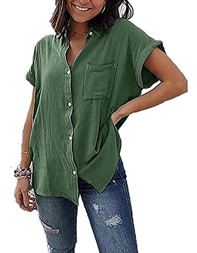 Yutila Femme Chemise Ete Casual Manche Courte Tops Loose Chic Hauts Blouse avec Poche Cover