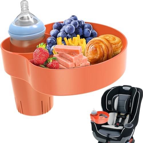 Image of Kids Car Seat Tray, Travel Tray with Cup Holder for Toddler Baby, Kids Car Seat Food Snack Organizer for Road Trip, Stroller snack Organizer Travel Must Haves Toddler Must Haves (Orange)