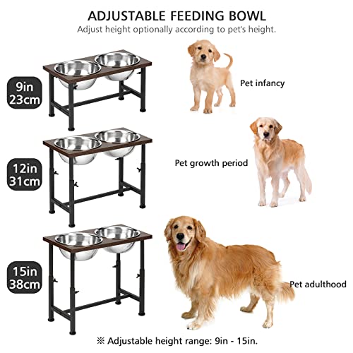 amorus Elevated Dog Bowls, Pet Dog Feeder Adjustable Iron Stand Raised Different Heights 9in to 13in with 2 Removable… - Image 3