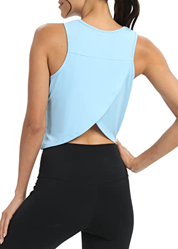 Image of Mippo Workout Tops for Women Cropped Open Back Sleeveless Tank Tops Athletic Gym Yoga Shirts Loose Fit