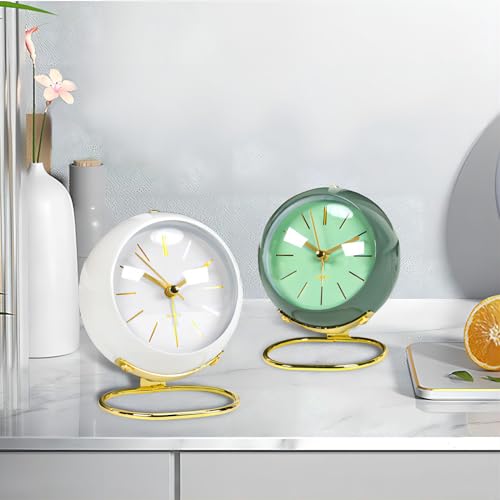 Colexy Tischuhr Analog Vintage, Quarzwecker Ohne Ticken, Wecker Analog Ohne Batterie, Grün Wecker Quarz Lautlos mit Nachtlicht für Schlafzimmer, Nachttisch, Schreibtisch, Regal, Büro