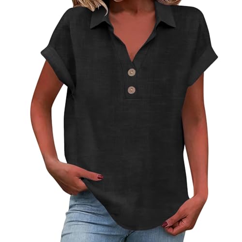 Women's Plus Size Linen V-Neck Short Sleeve Top