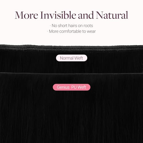 Image of GOO GOO Tape In Weft Hair Extensions Human Hair, Genius PU Long Weft Tape In Hair Extensions Real Human Hair, Silky Easy to Use, 1 Jet black 24 inch 60g