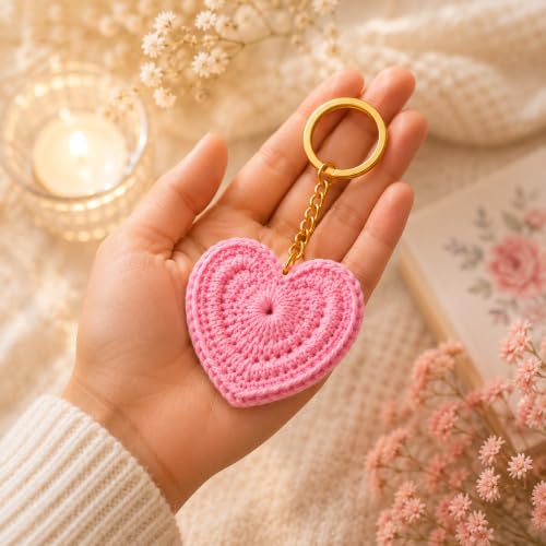 Image of Handmade Crochet Keychain for Women & Girls, Cute Yarn Key Ring, Bag Charm, Car Key Holder & Gift, Aesthetic Handmade Floral Accessory