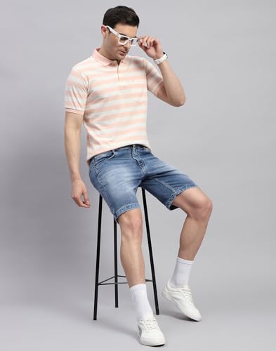 Image of Monte Carlo Mens Striped Polo Collar Half Sleeve Cotton Blend Casual T-Shirt (224064107)