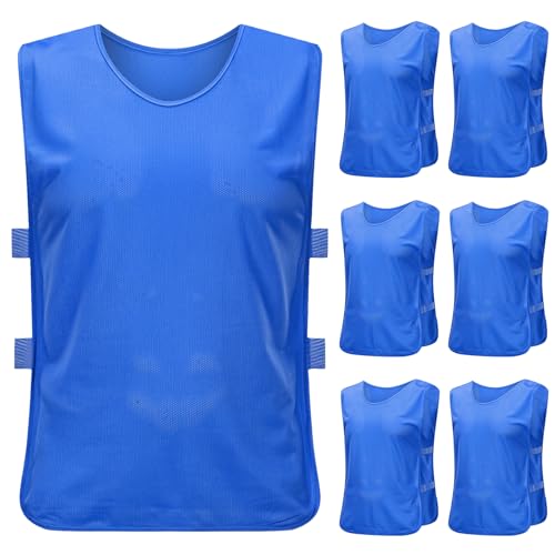 6 Piezas Chaleco de Entrenamiento Futbol 62 * 65 cm, Transpirable con Rejilla Petos Deportivos Adultos XL para 170-200cm, Malla Chaleco Deportivo Hombr Mujer Camisetas de Marcador Baloncesto (Azul)