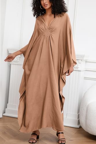 Vestido caftán bohemio monocolor de talla única holgada y bata ligera suave 2