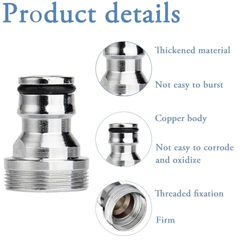 Nickel Pack of 2 Hose Coupling Adapters, Brass Material, M22 Female and M24 Male Thread, for Garden Home Use - Image 3