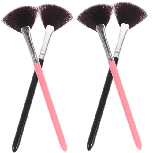 HAPINARY 4pcs Makeup Set Blush Brush Powder Professional Long Handle Fan Shape for Daily Professional Use