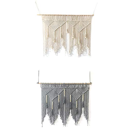 Vklopdsh Tapiz de pared de macramé, tejido a mano, bohemio, cuerda de algodón, decoración del hogar