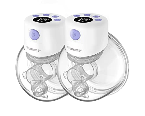 Image of Mumeasy Double Wearable Breast Pump, Portable Electric Hands Free Breast Pump with 2 Modes & 9 Levels, S12, 24mm Flange,Purple