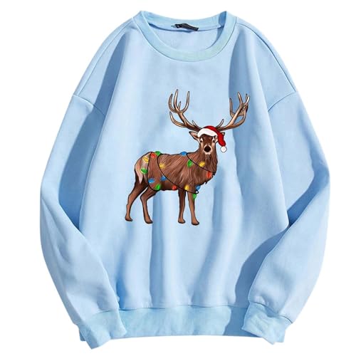 Pullover mit Elch Motiv 29 Damen Sweatshirt mit Elch-Motiv im Leoparden-Print - Weißer Pullover...