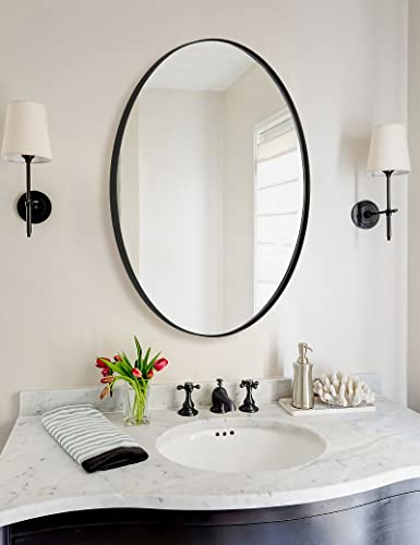 ANDY STAR Oval Bathroom Mirror, Black Oval Mirror for Bathroom, Oval Vanity Mirror for Bathroom, 20x28'' Oval Wall Mirror Pill Shaped Mirror Stainless Steel Frame Wall Mount Horizontal or Vertical